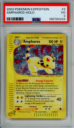 Pokemon Graded: Ampharos 21/165 Expedition (2002) Holo PSA 3