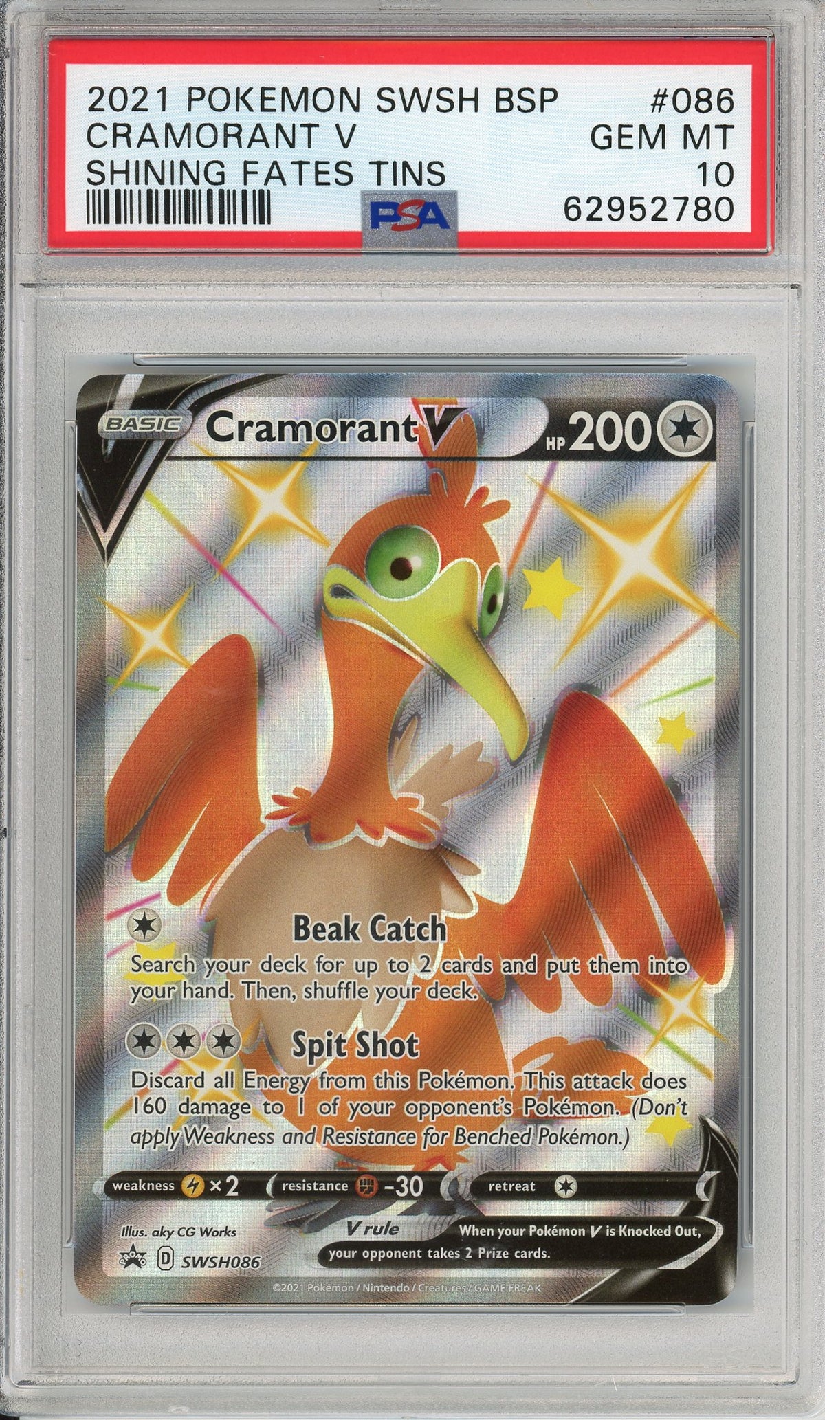 Pokemon Graded: Cramorant V #SWSH086 Shining Fates Tin Promo (2021) Full Art Holo PSA 10