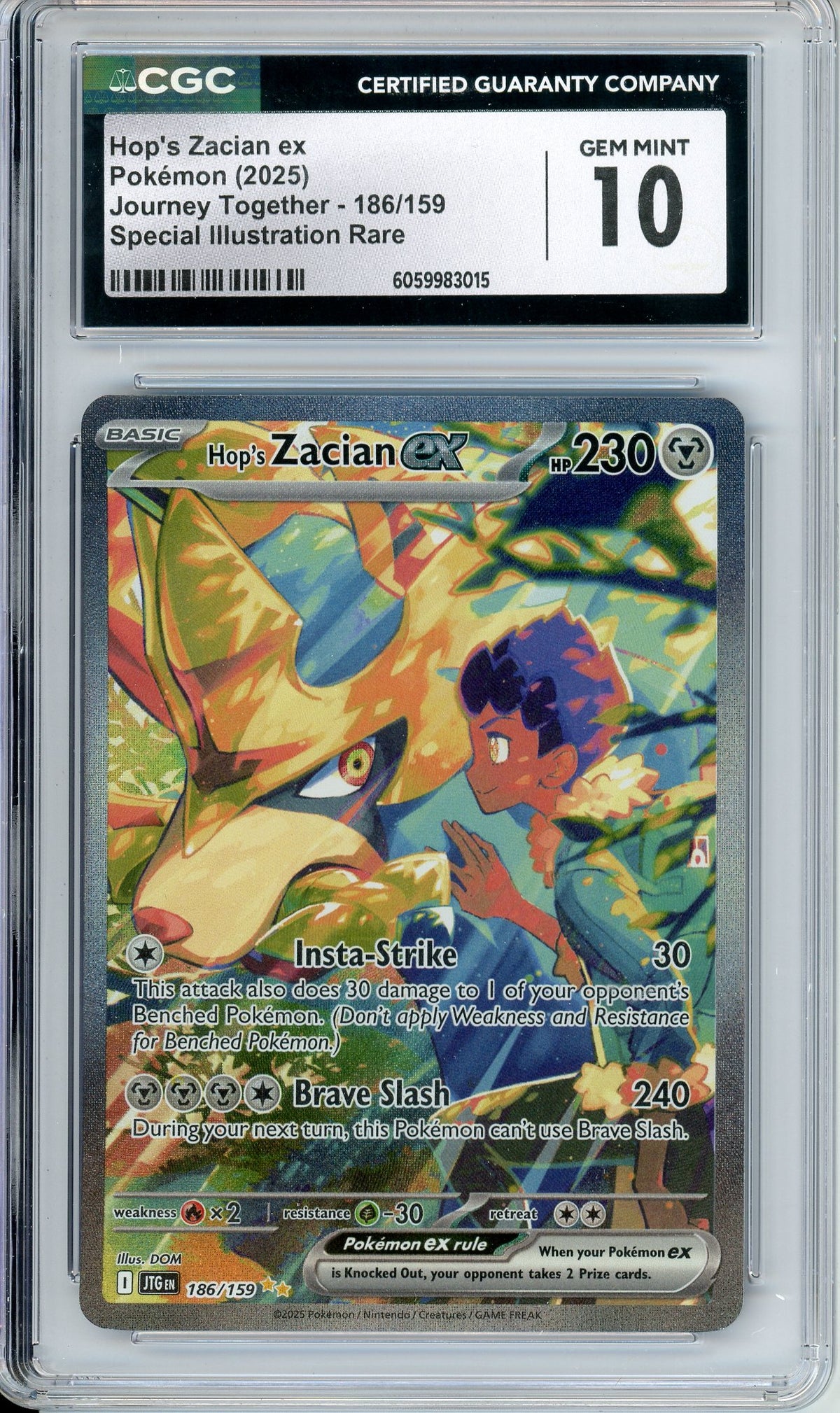 Pokemon Graded: Hop's Zacian 186/159 Journey Together (2025) IR Holo CGC 10