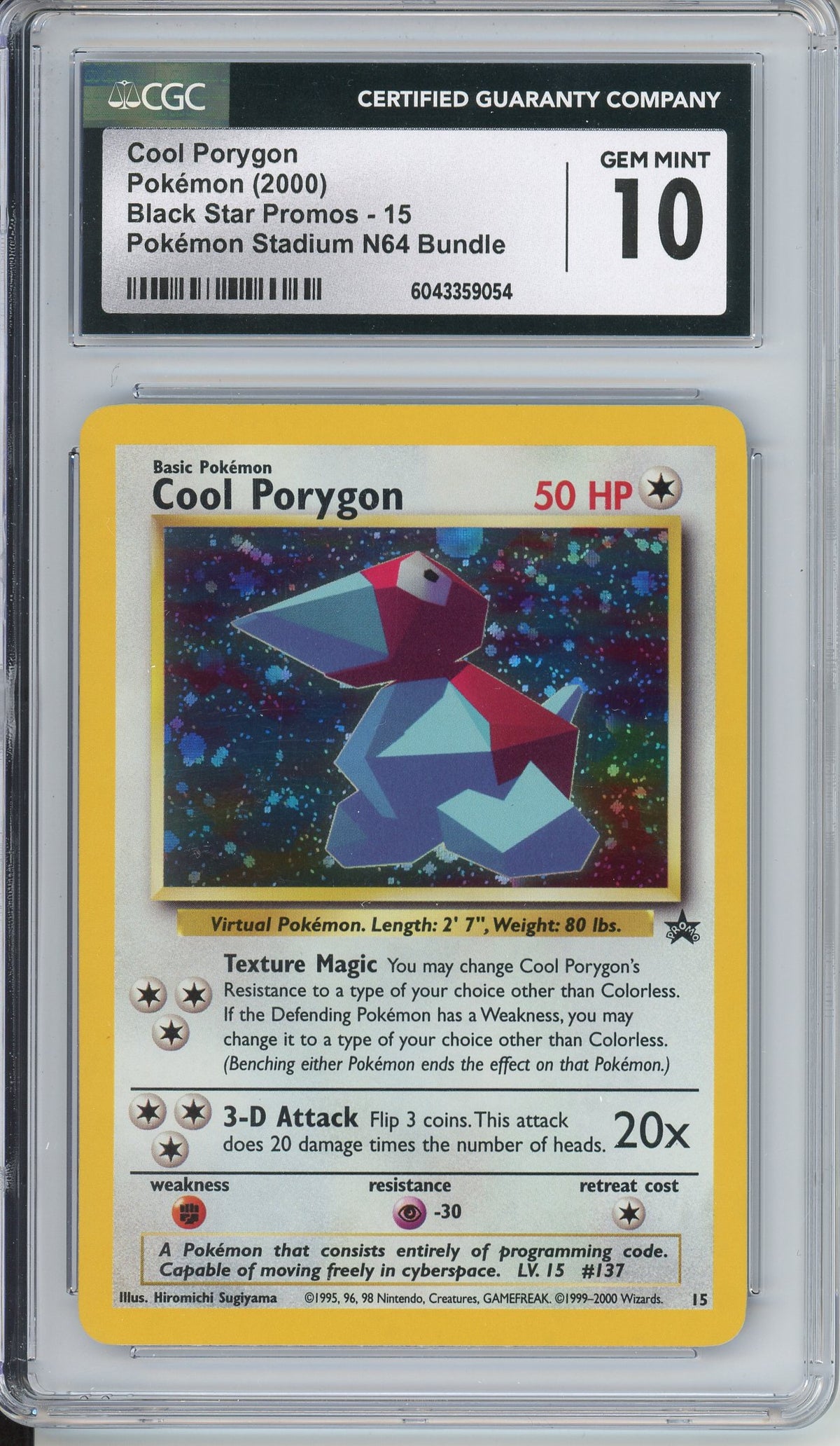 Pokemon Graded: Cool Porygon #15 Pokemon Stadium N64 Bundle Black Star Promo (2000) Holo CGC 10