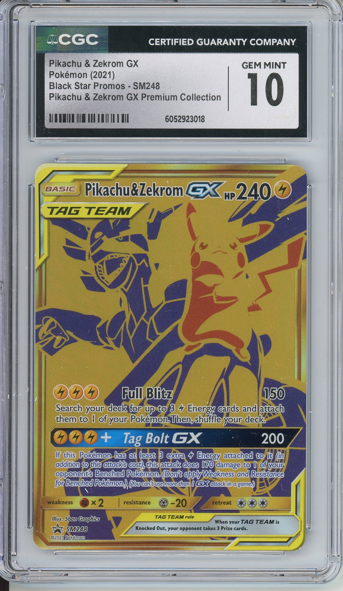 Pokemon Graded: Pikachu & Zekrom GX #SM248 Premium Collection Promo (2021) Holo CGC 10