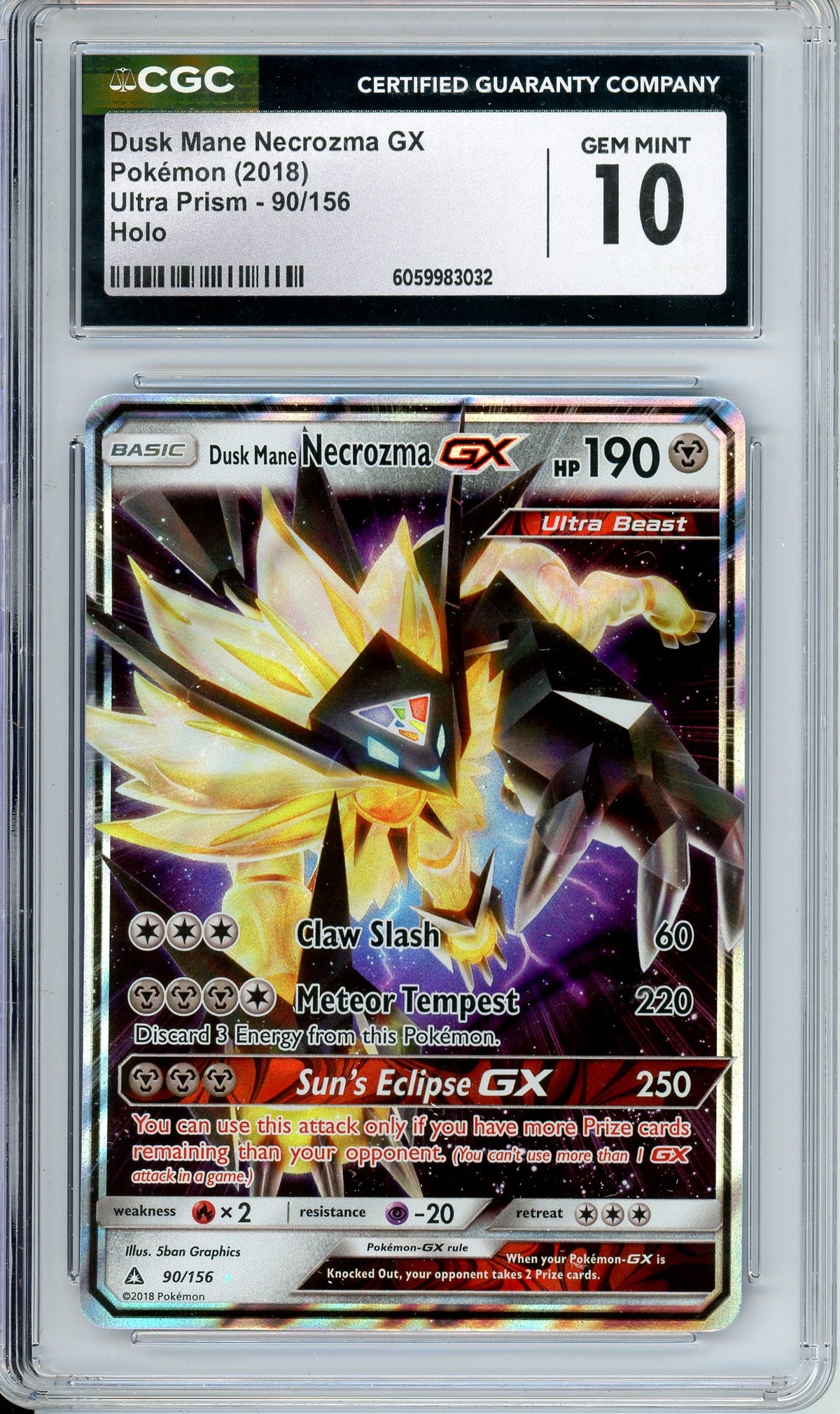 Pokemon Graded: Dusk Mane Necrozma GX 90/156 Ultra Prism (2018) Holo CGC 10