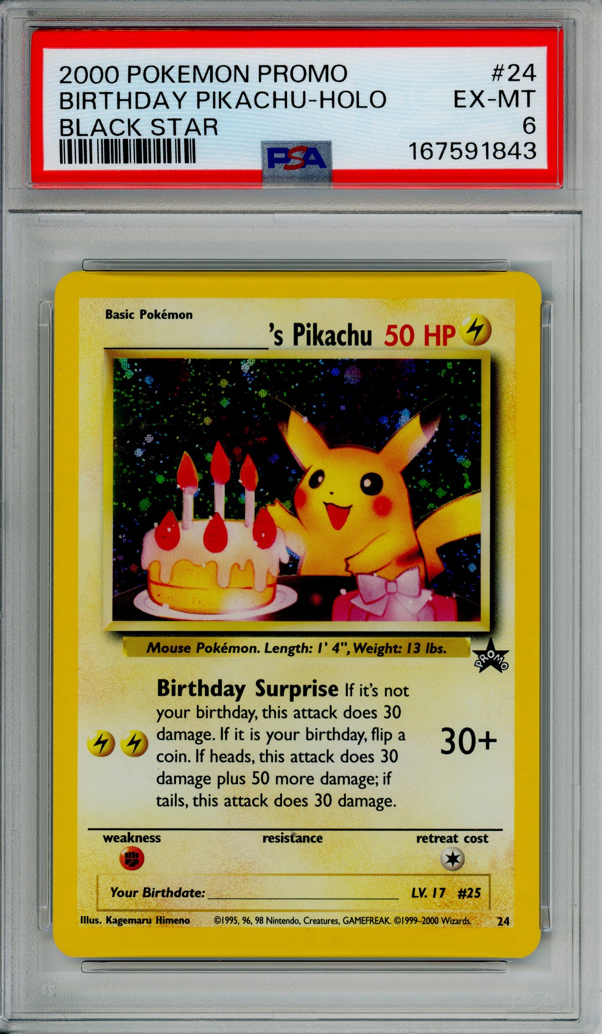 Pokemon Graded: Birthday Pikachu #24 WoTC Promo (2000) Holo PSA 6