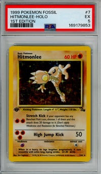 Pokemon Graded: Hitmonlee 1st Edition 7/62 Fossil (1999) Holo PSA 5
