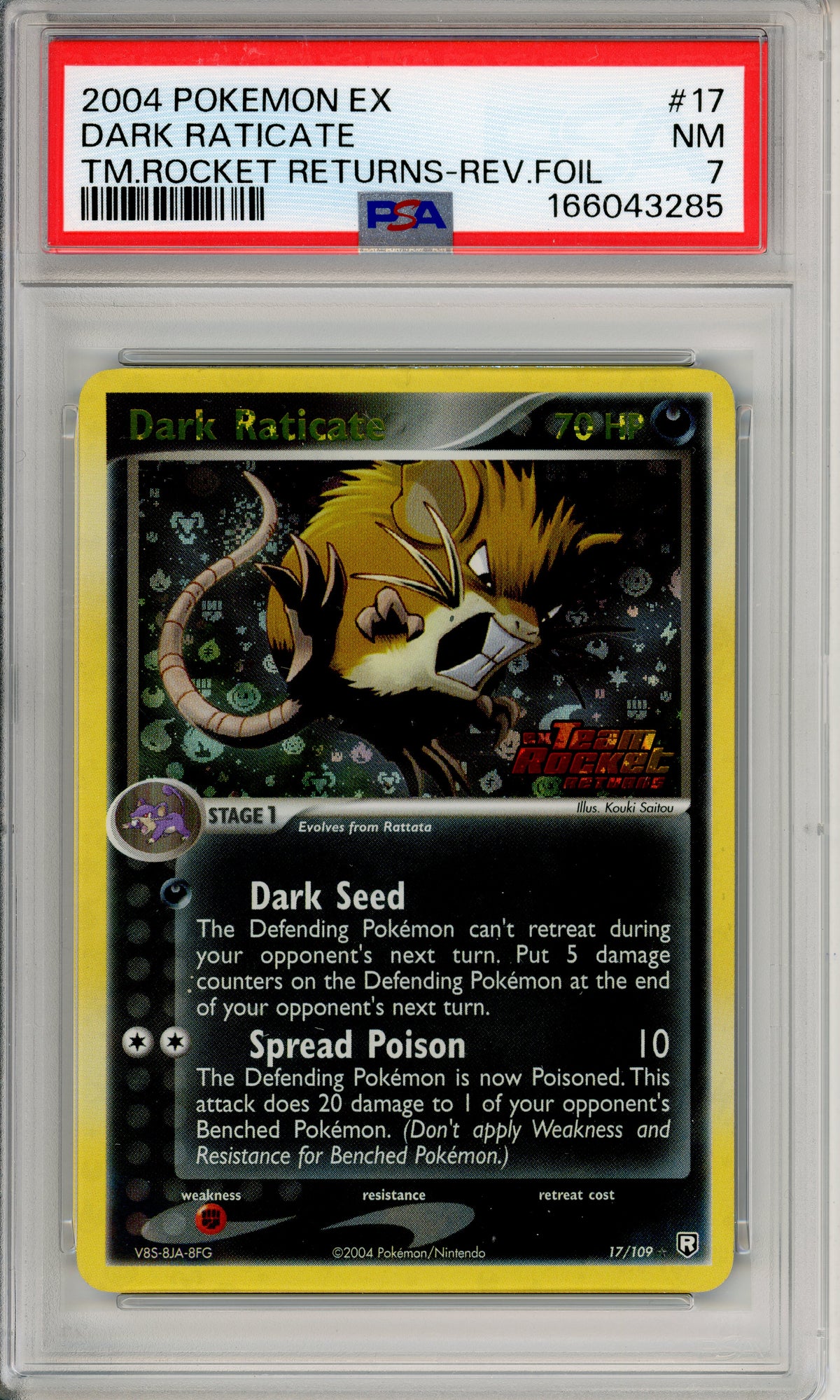 Pokemon Graded: Dark Raticate 17/109 Team Rocket Returns (2004) Reverse Foil PSA 7