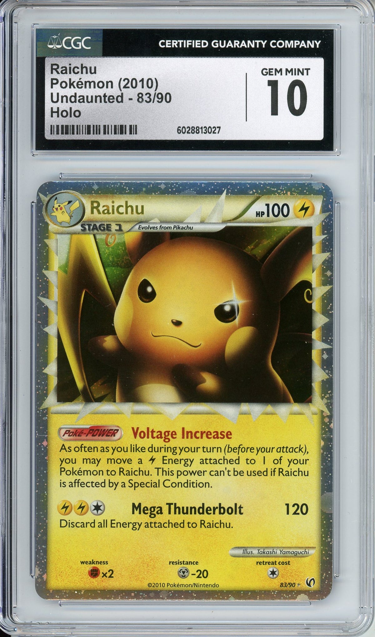 Pokemon Graded: Raichu Prime 83/90 Undaunted (2010) Holo CGC 10