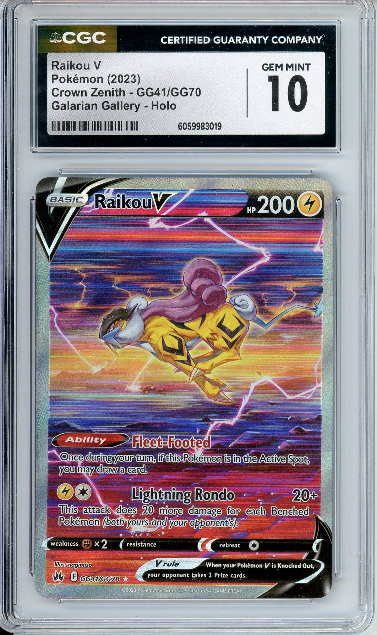 Pokemon Graded: Raikou V GG41/GG70 Crown Zenith (2023) Galarian Gallery Holo CGC 10
