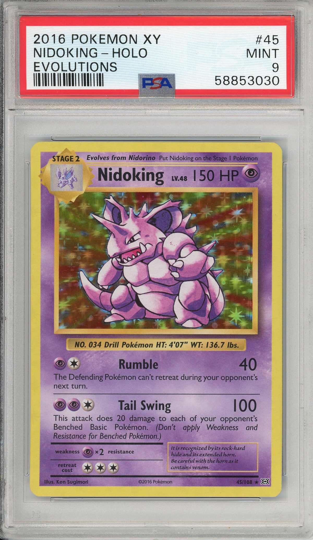 Pokemon Graded: Nidoking 45/108 XY Evolutions (2016) Holo PSA 9