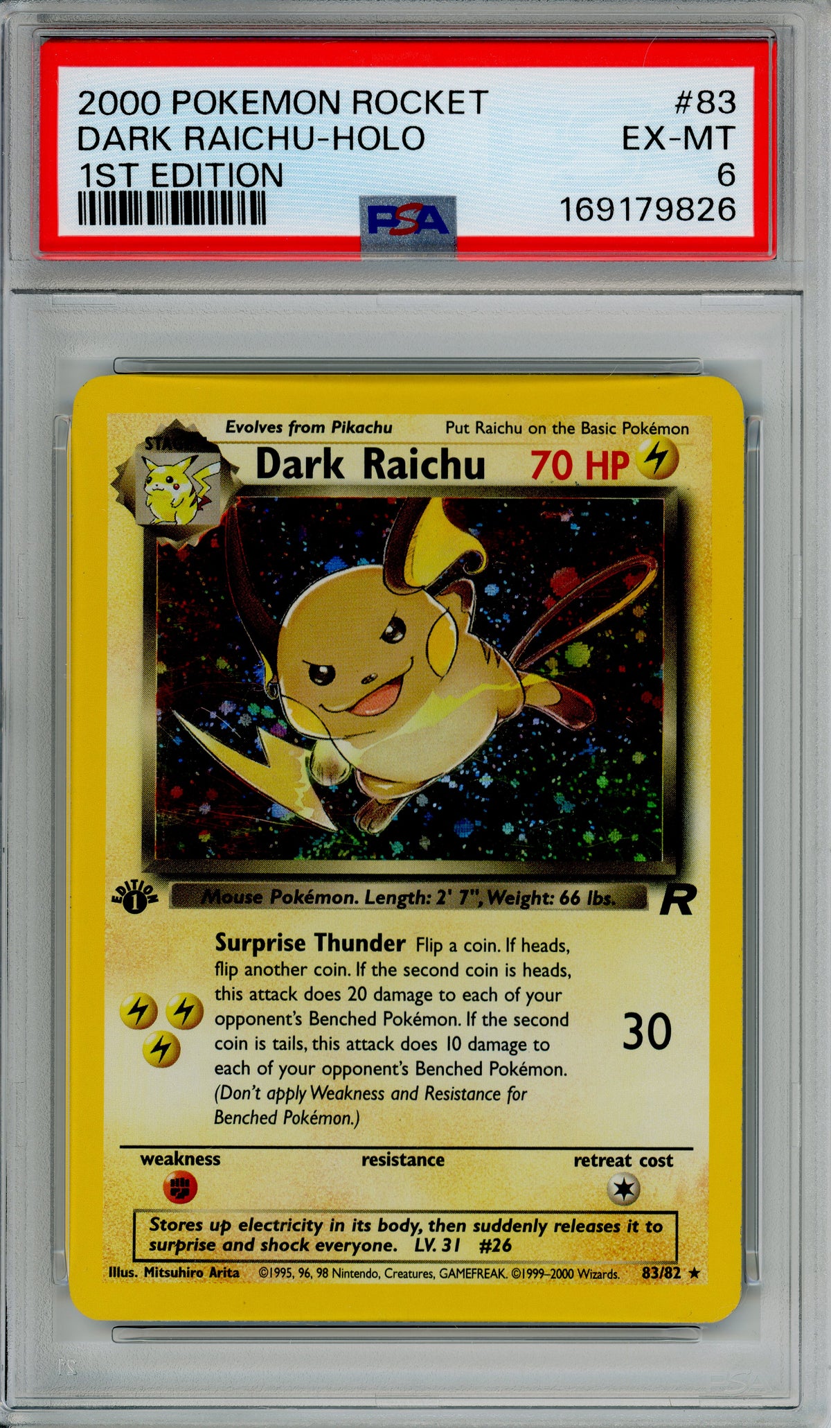 Pokemon Graded: Dark Raichu 1st Edition 83/82 Team Rocket (2000) Holo PSA 6