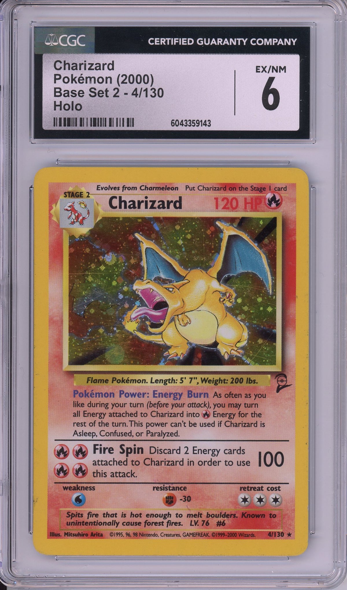 Pokemon Graded: Charizard 4/130 Base Set 2 (2000) Holo CGC 6
