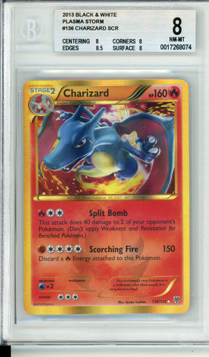 Pokemon Graded: Charizard #136 SCR Plasma Storm Black & White Beckett 8 NM-MT