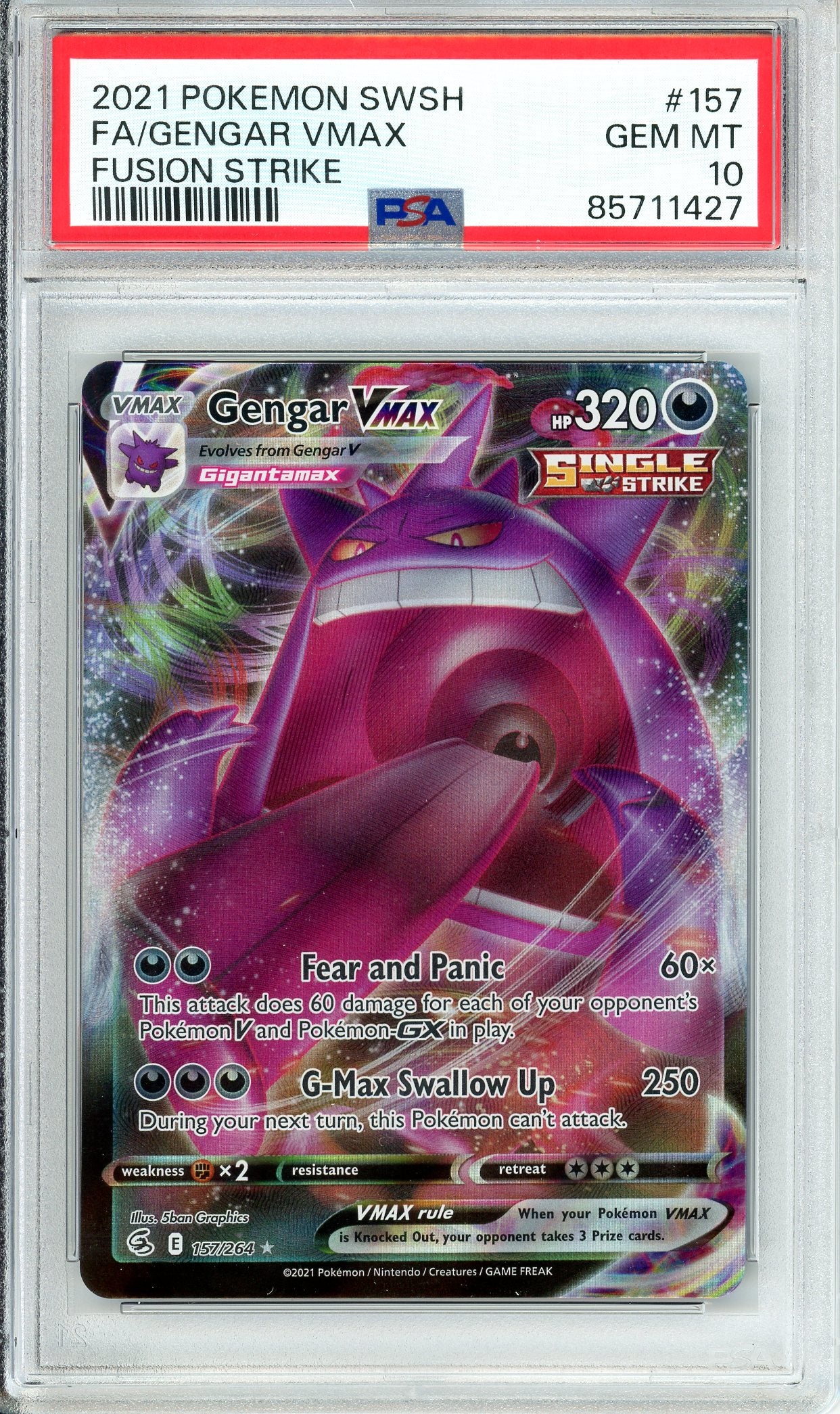 Pokemon Graded: Gengar VMAX 157/264 Fusion Strike (2021) Holo PSA