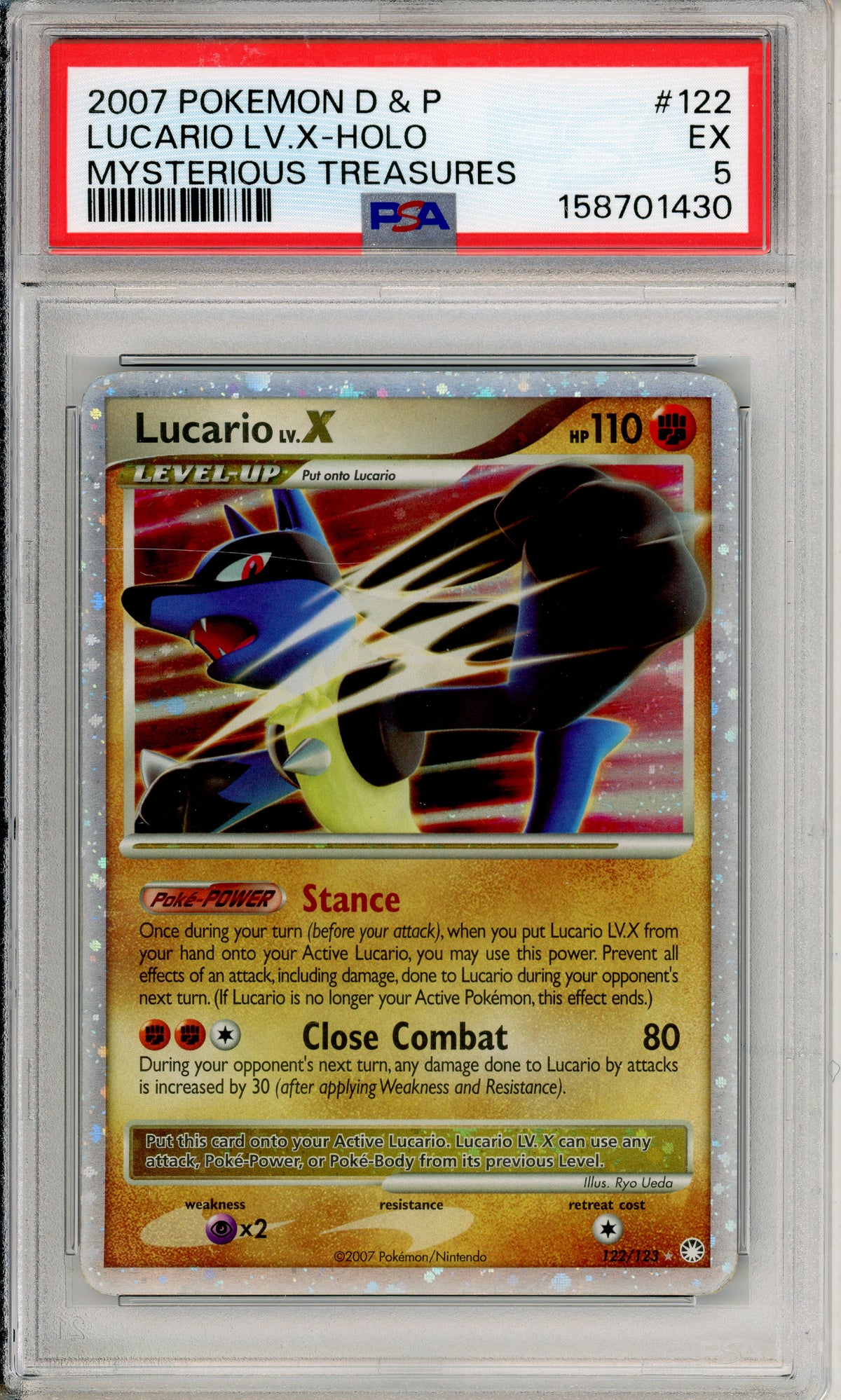 Pokemon Graded: Lucario Lv. X 122/123 Mysterious Treasures (2007) Holo PSA 5