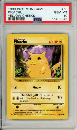 Pokemon Graded: Pikachu 58/102 Base Set Yellow Cheeks (1999) PSA 10