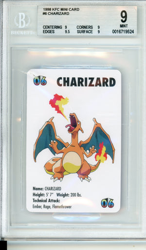 Pokemon Graded: 1998 KFC Mini Card Charizard #6 Beckett 9 MINT