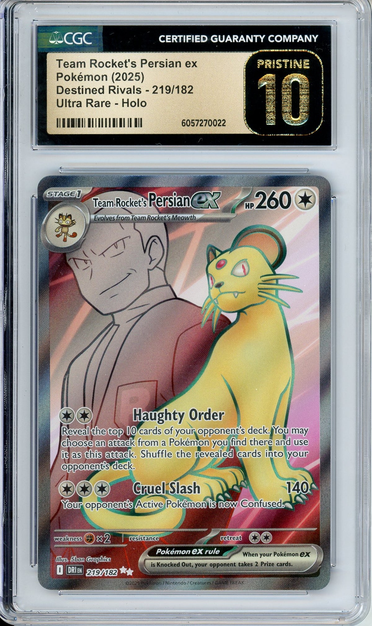Pokemon Graded: Team Rcoket's Persian ex Destined Rivals (2025) Ultra Rare Holo Pristine 10