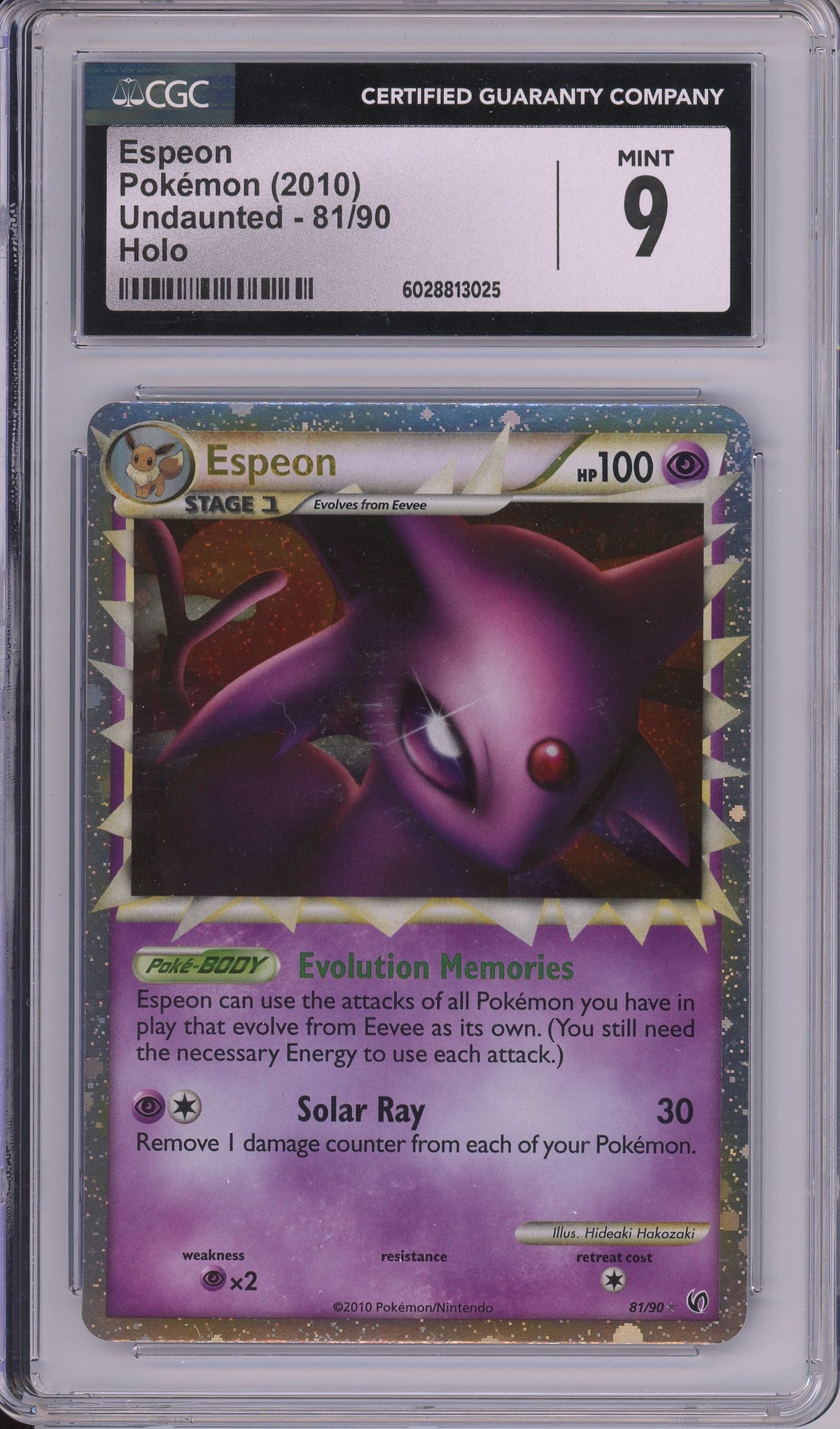 Pokemon Graded: Espeon 81/90 Undaunted (2010) Holo CGC 9