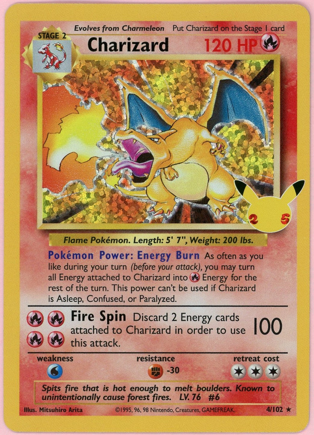 Pokemon Single: Charizard 4/102 25th Anniversary Celebrations (2021) Holo NM
