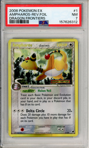 Pokemon Graded: Ampharos 1/101 Dragon Frontiers (2006) Reverse Foil PSA 7