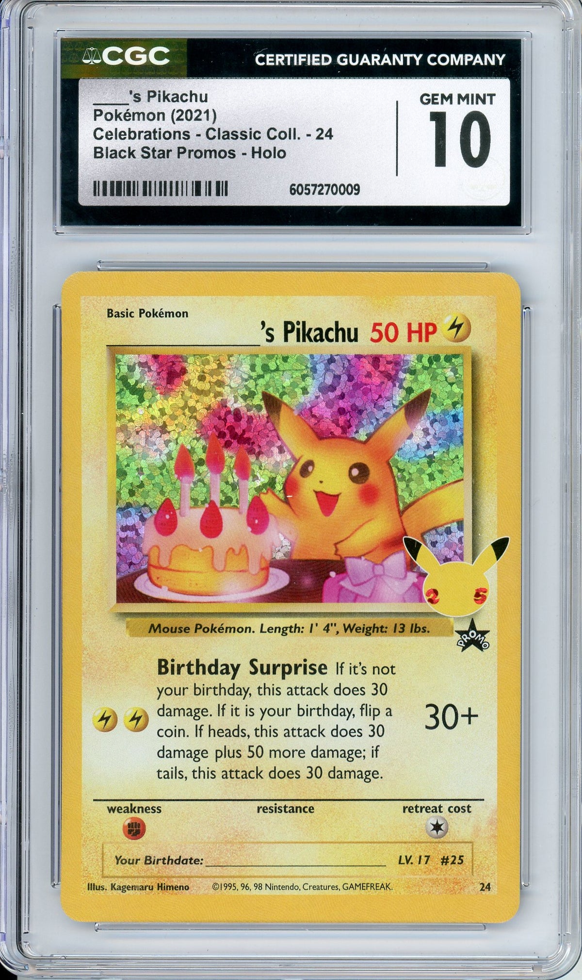 Pokemon Graded: Birthday Pikachu #24 Celebrations Classic Collection Promo (2021) Holo CGC 10