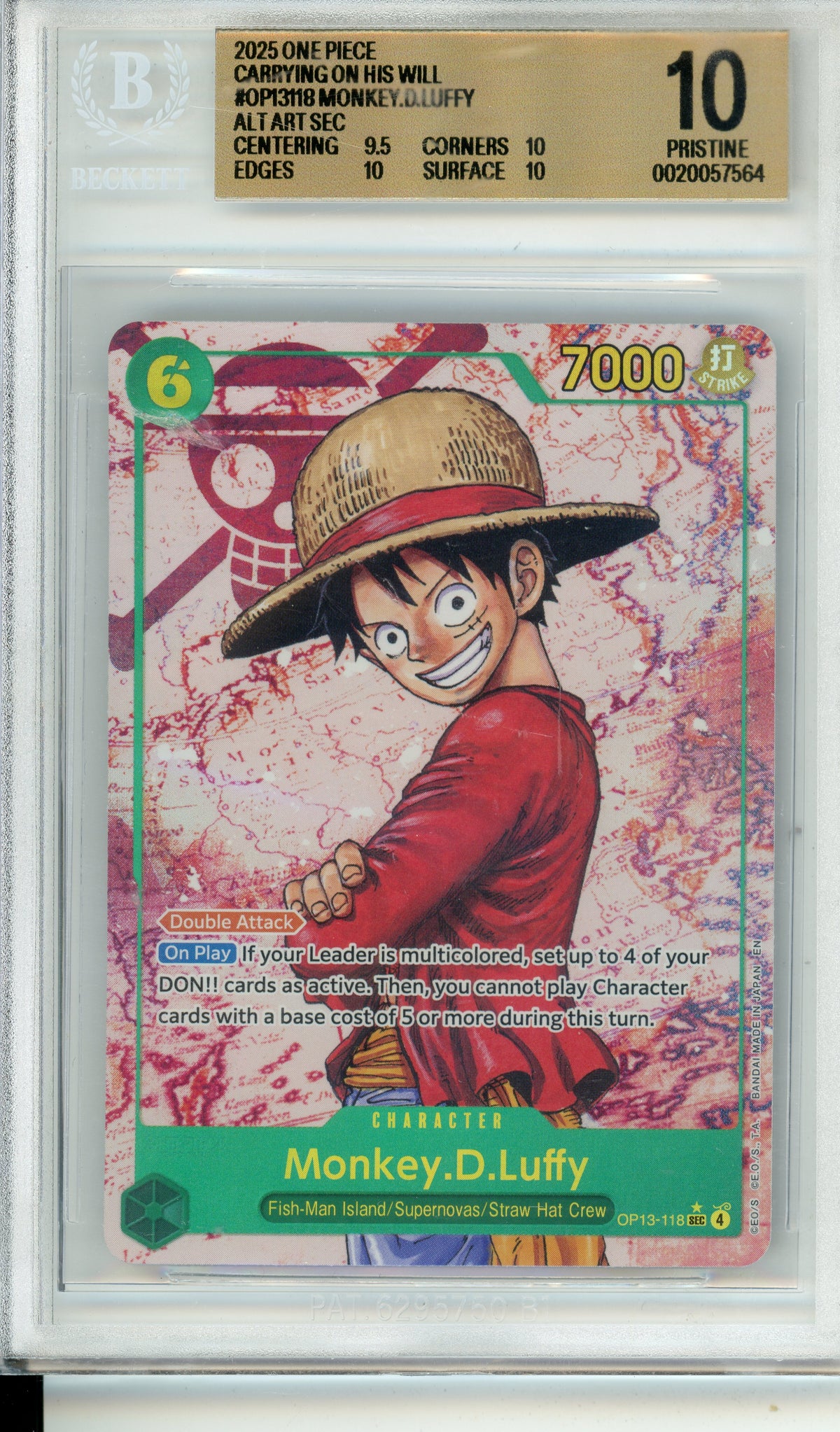 One Piece Graded: Monkey. D. Luffy OP13-118 2025 ALT ART SEC Beckett Pristine 10