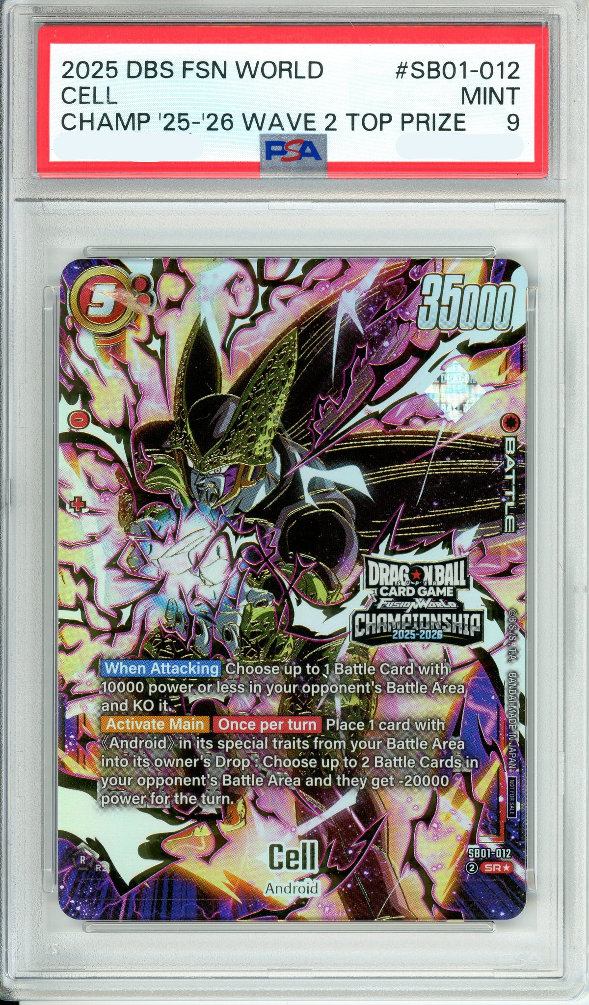 Dragon Ball Graded: Cell SB01-012 Champ25-26 Wave 2 Top Prize PSA 9
