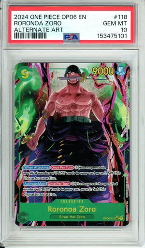 One Piece Graded: Roronoa Zoro #118 OP-06 ALT ART PSA 10