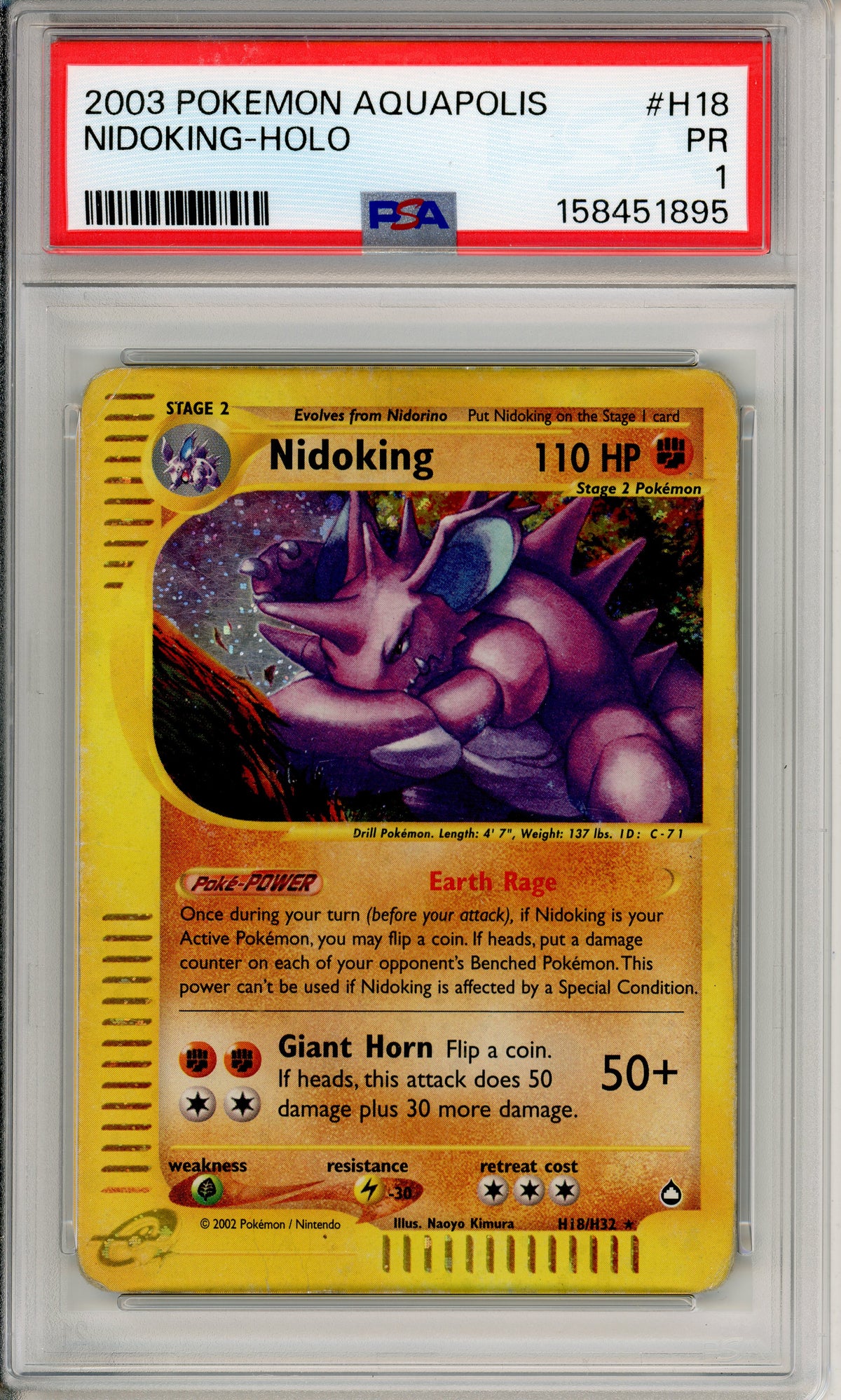 Pokemon Graded: Nidoking H18/H32 Aquapolis (2003) Holo PSA 1