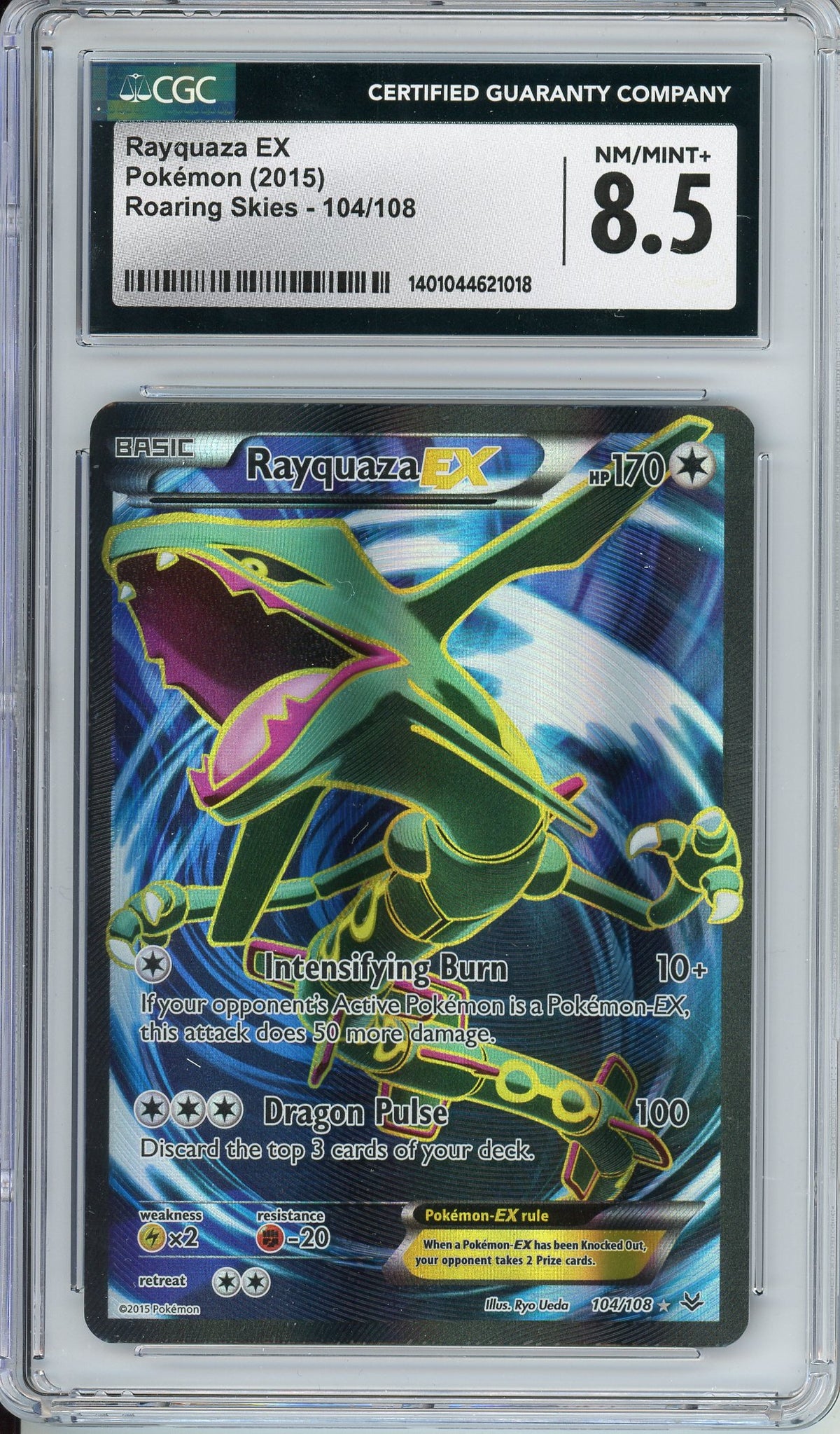 Pokemon Graded: Rayquaza EX 104/108 Roaring Skies (2015) Holo CGC 8.5