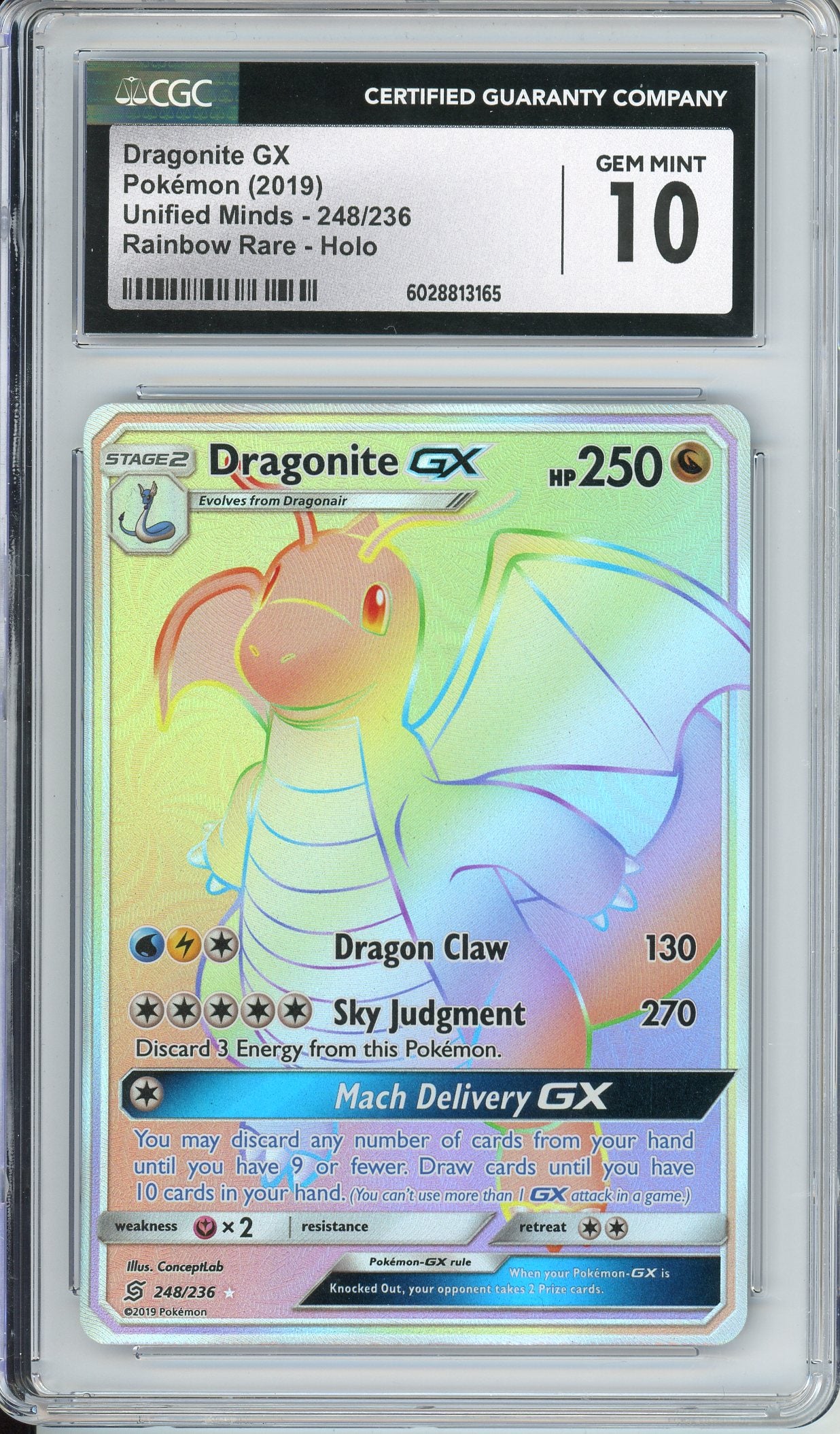 Pokemon Graded: Dragonite GX 248/246 Unified Minds (2019) Rainbow Rare – Double Infinity Gaming