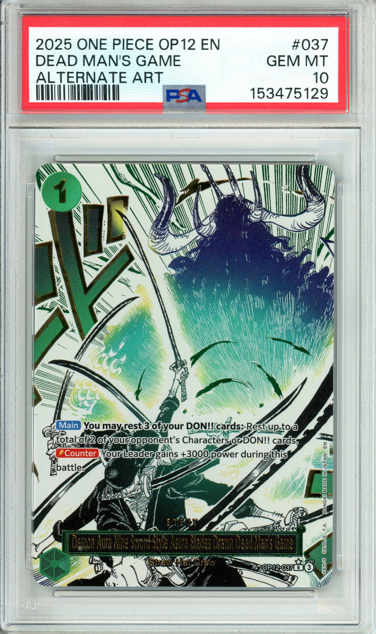 One Piece Graded: Dead Man's Game OP12-037 Alternate Art PSA 10