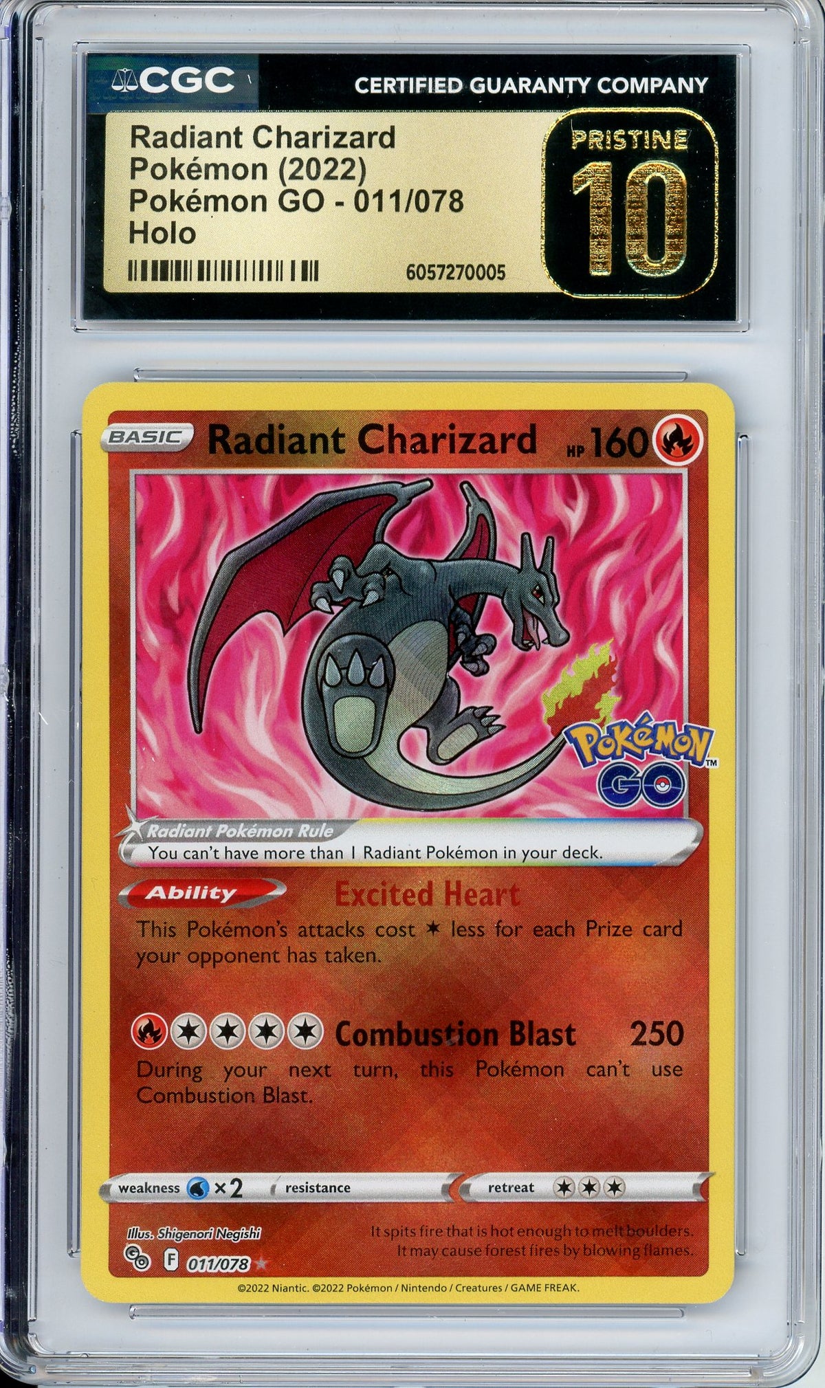 Pokemon Graded: Radiant Charizard 11/78 Pokemon Go (2022) Holo CGC Pristine 10