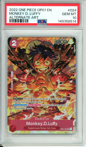 One Piece Graded: Monkey D. Luffy OP01-024 Alternate Art PSA 10