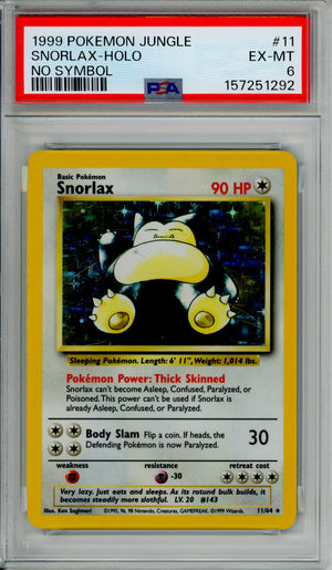 Pokemon Graded: Snorlax 11/64 Jungle (1999) No Symbol Holo PSA 6