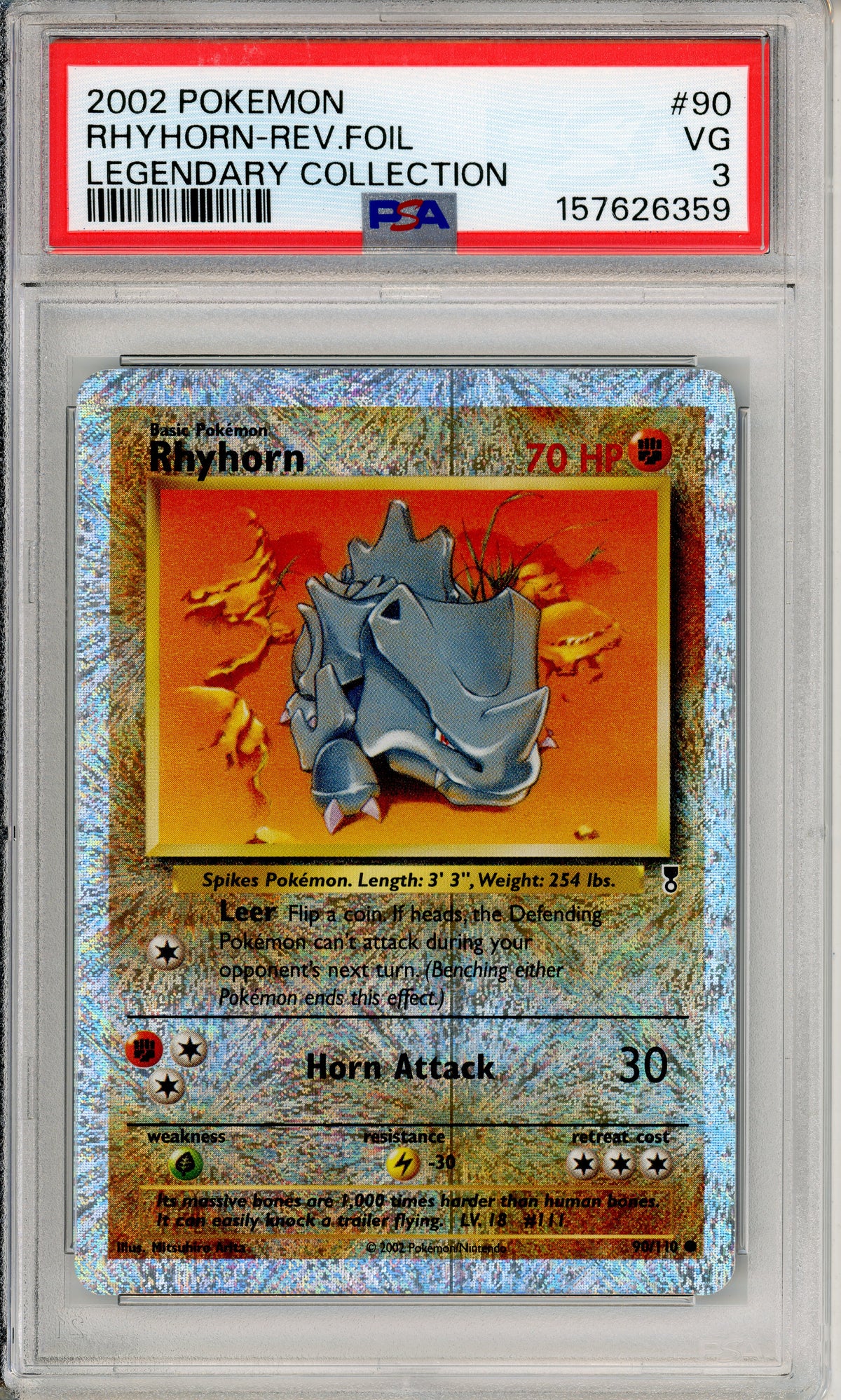 Pokemon Graded: Rhyhorn 90/110 Legendary Collection (2022) Reverse Foil PSA 3