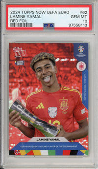 Graded Topps Now: 2024 UEFA Euro Lamine Yamal Young Player #62 Red Foil PSA 10