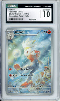 Pokemon Graded: Raboot 147/142 Stellar Crown (2024) IR Holo CGC 10