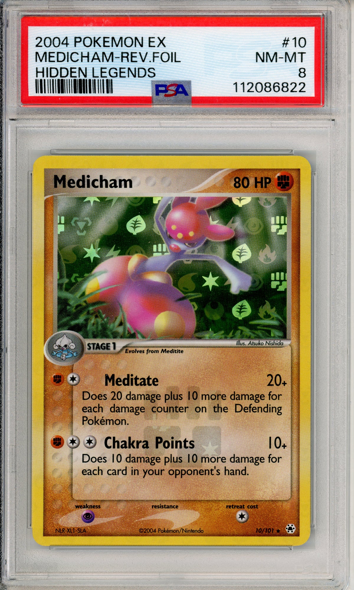 Pokemon Graded: Medicham 10/101 Hidden Legends (2004) Rev. Foil PSA 8