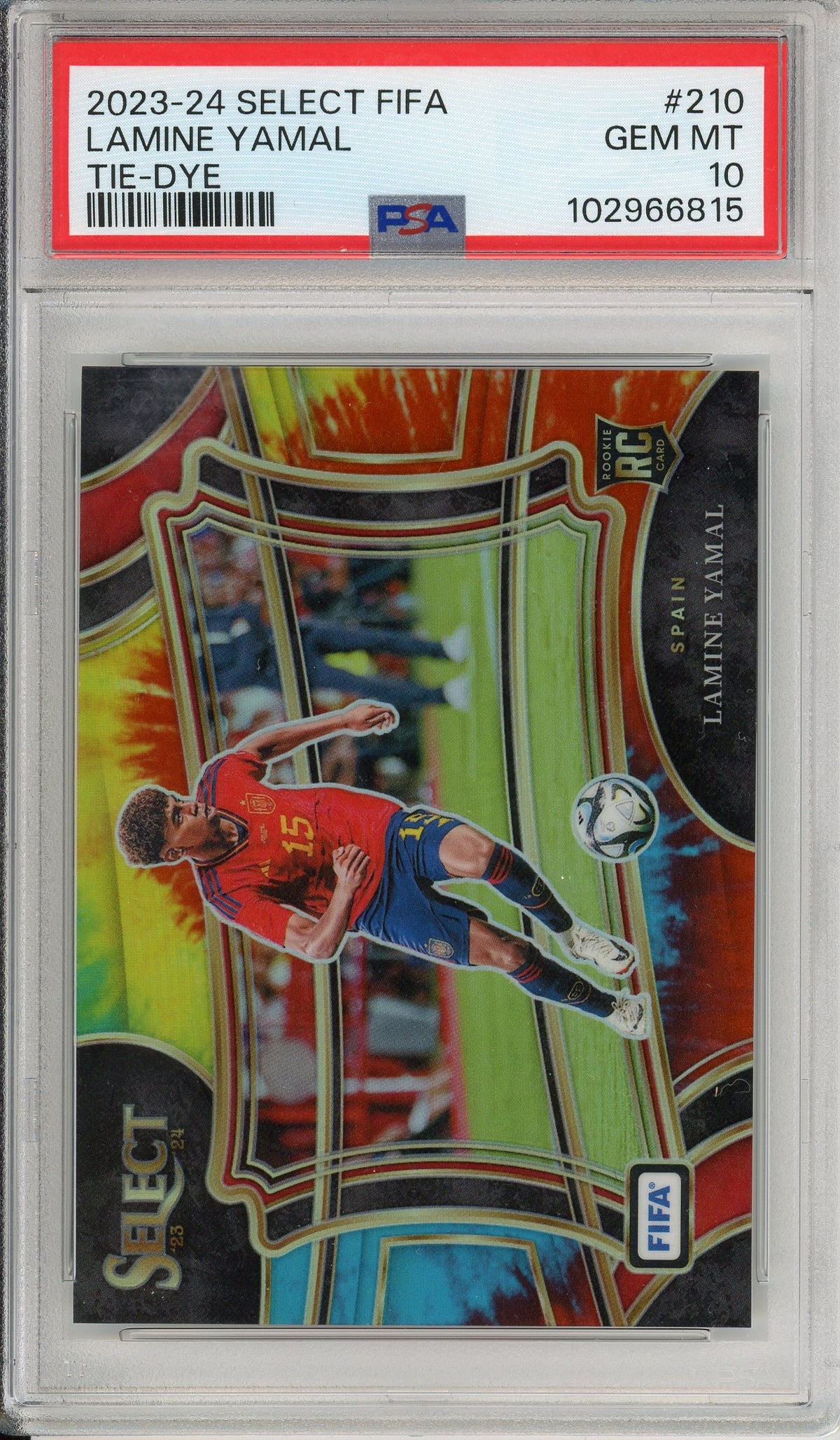Graded Topps Now: 2023-24 Panini Select FIFA Tie-Dye Lamine Yamal #210 PSA 10