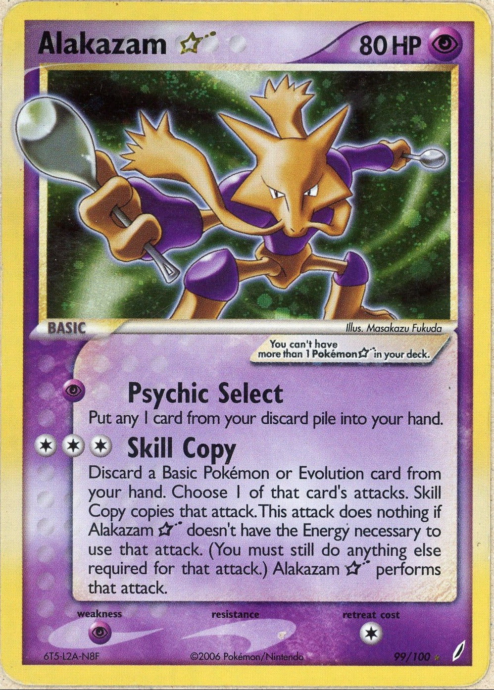Pokemon Single: Alakazam Gold Star 99/100 Crystal Gaurdians 2006 (HP) Holo