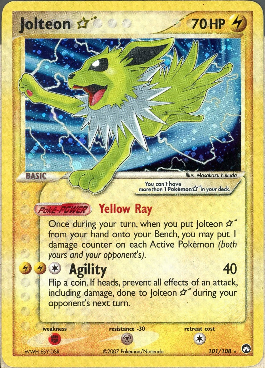 Pokemon Single: Jolteon Gold Star 101/108 Power Keepers 2007 (HP) Holo