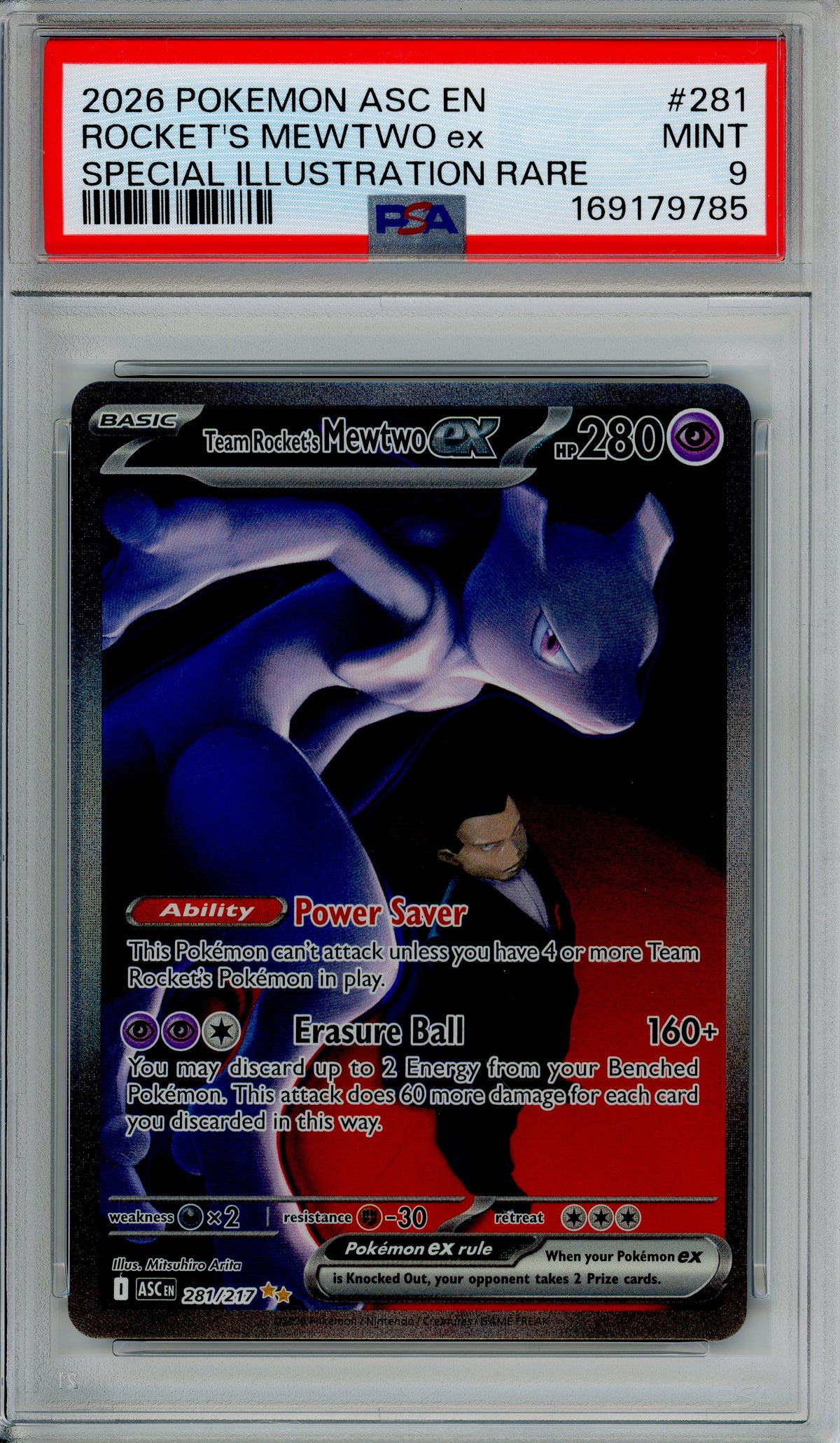 Pokemon Graded: Team Rocket's Mewtwo ex 281/217 Ascended Heroes (2026) SIR PSA 9