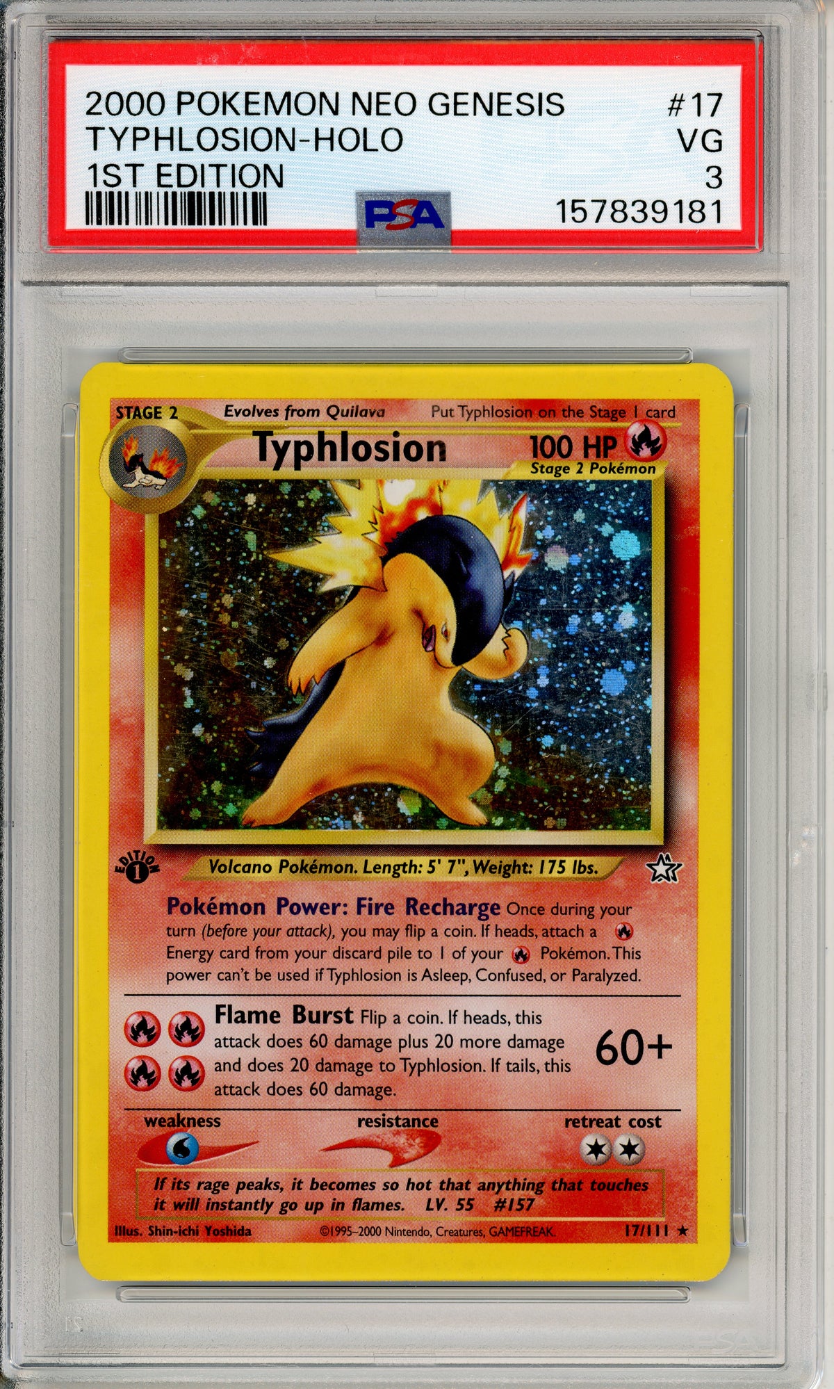 Pokemon Graded: Typhlosion 1st Edition 17/111 Neo Genesis (2000) Holo PSA 3