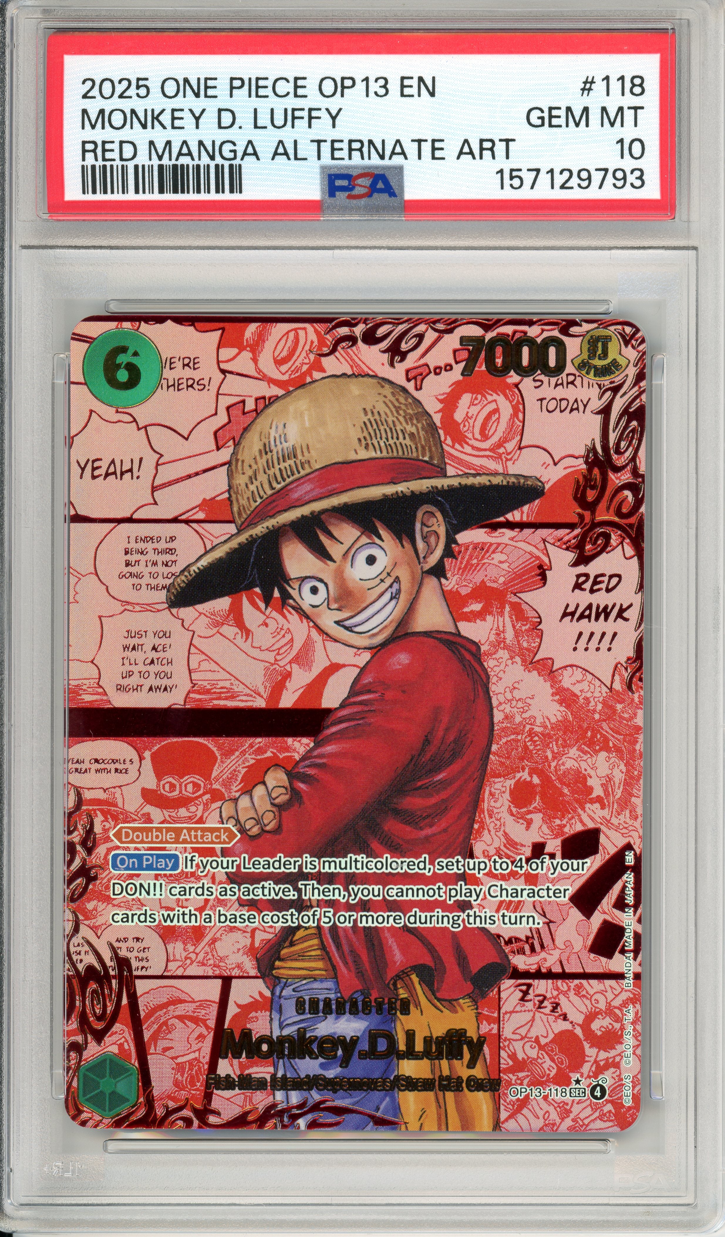 One Piece Graded: Monkey D. Luffy OP13-118 Red Manga Alt Art PSA