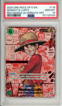 One Piece Graded: Monkey D. Luffy OP13-118 Red Manga Alt Art PSA 10
