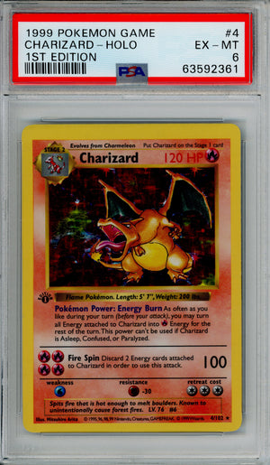Pokemon Graded: Charizard 1st Edition Shadowless 4/102 Base Set (1999) Holo PSA 6