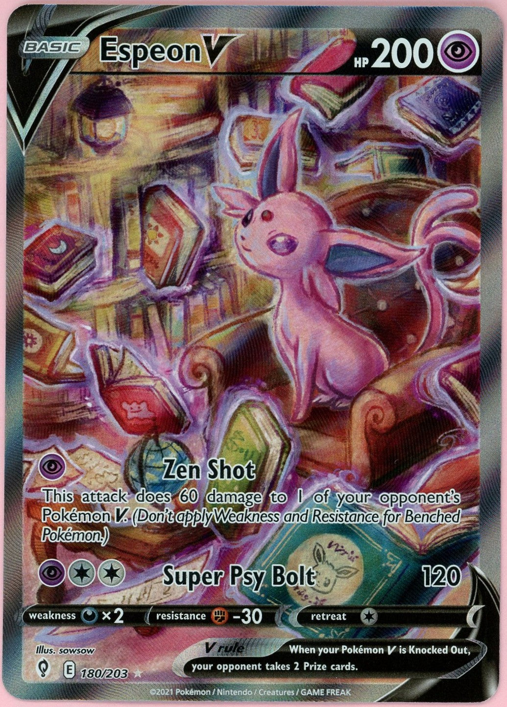 Pokemon Single: Espeon V 180/203 Evolving Skies (2021) Full Art NM