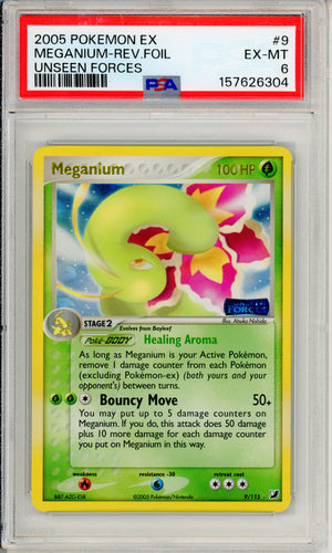 Pokemon Graded: Meganium 9/115 Unseen Forces (2005) Reverse Foil PSA 6
