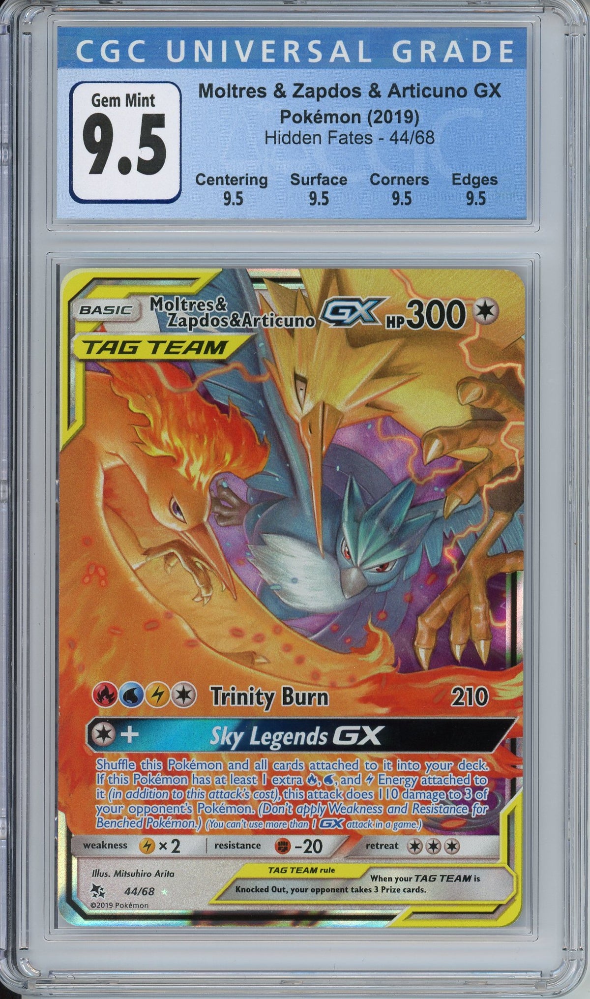 Pokemon Graded: Moltres & Zapdos & Articuno GX CGC 9.5