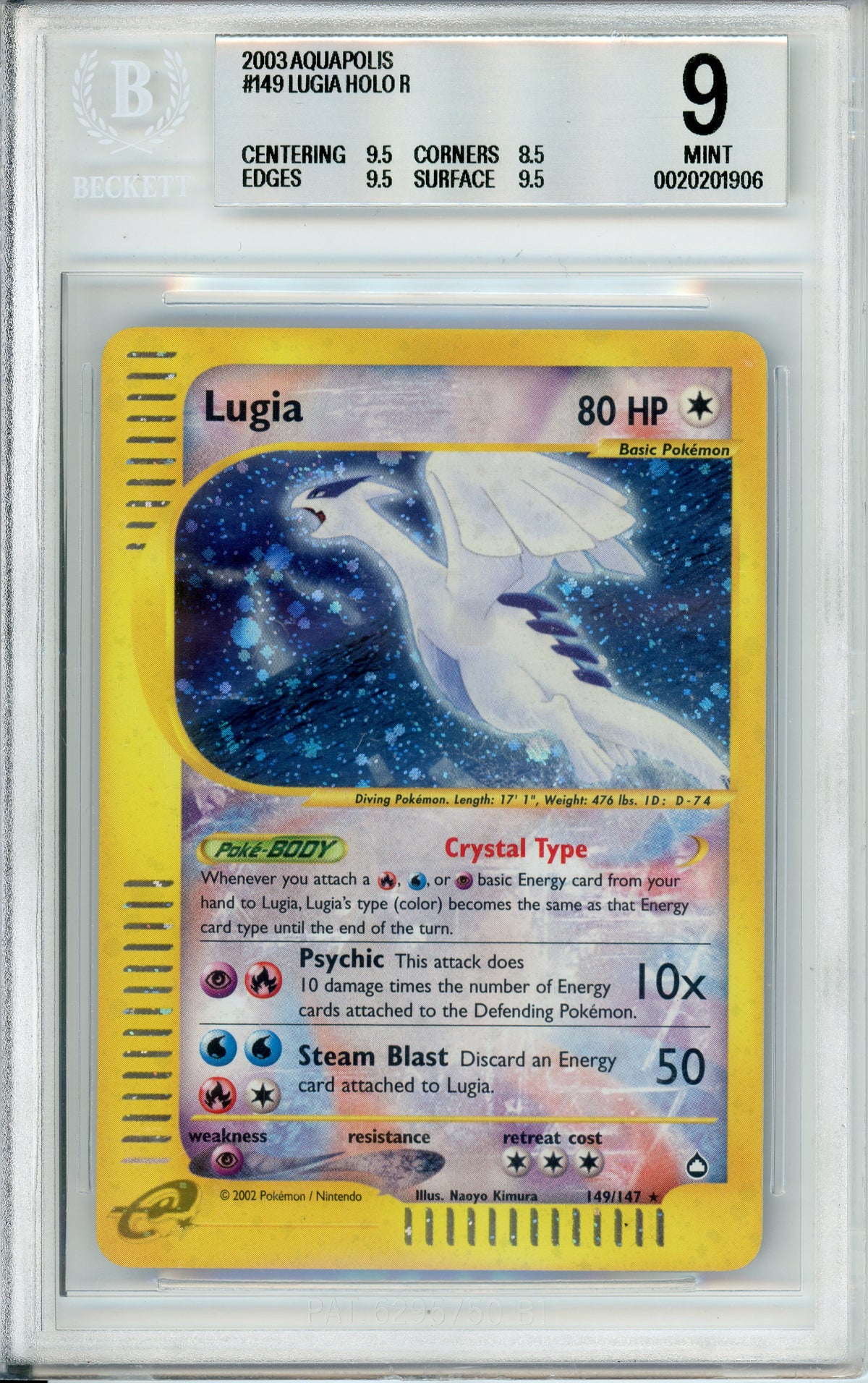 Pokemon Graded: Lugia 149/147 Aquapolis (2003) Holo Beckett 9